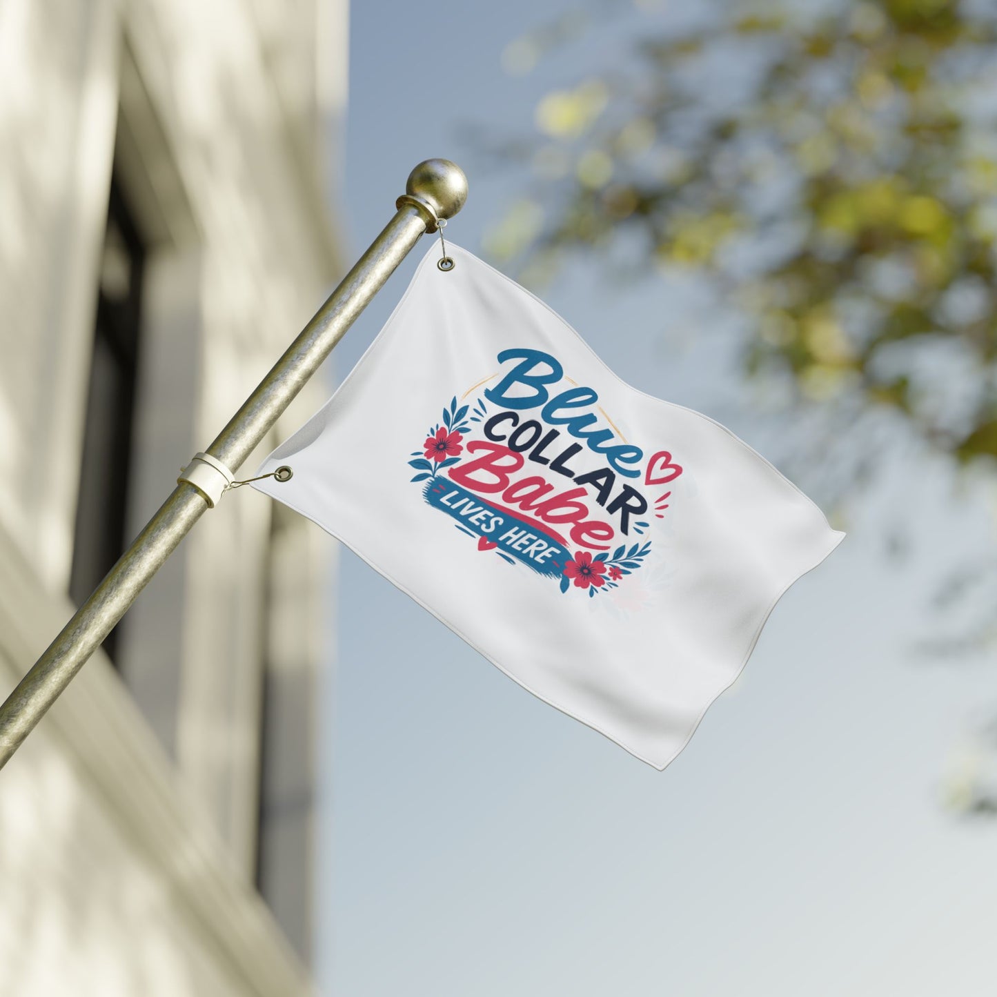 "Blue Collar Babe Lives Here" Double-Sided Flag, Toughneck Trades Pride Banner