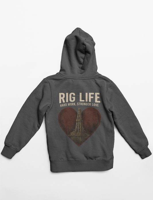 'Rig Life: Hard Work, Stronger Love' Men's Hoodie, Motivational Sweater