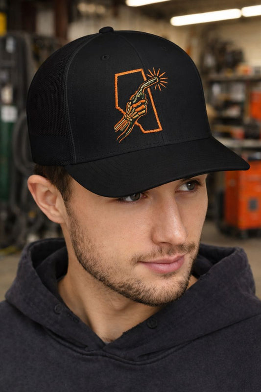 Welder Alberta Skeleton Hand Embroidered Hat, Welding Province Torch Cap