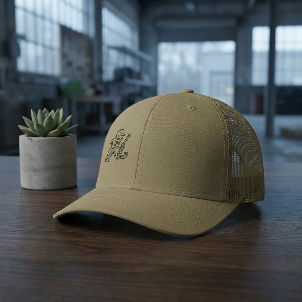 Embroidered Railroader Skeleton Hat, Railroading Skull Trade Cap