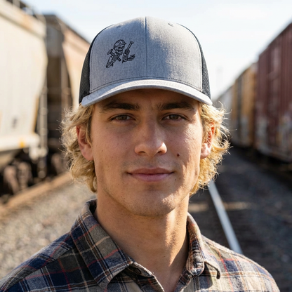 Embroidered Railroader Skeleton Hat, Railroading Skull Trade Cap