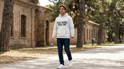 'Real Work Real Pay' Men's Hoodie, Motivational Sweater