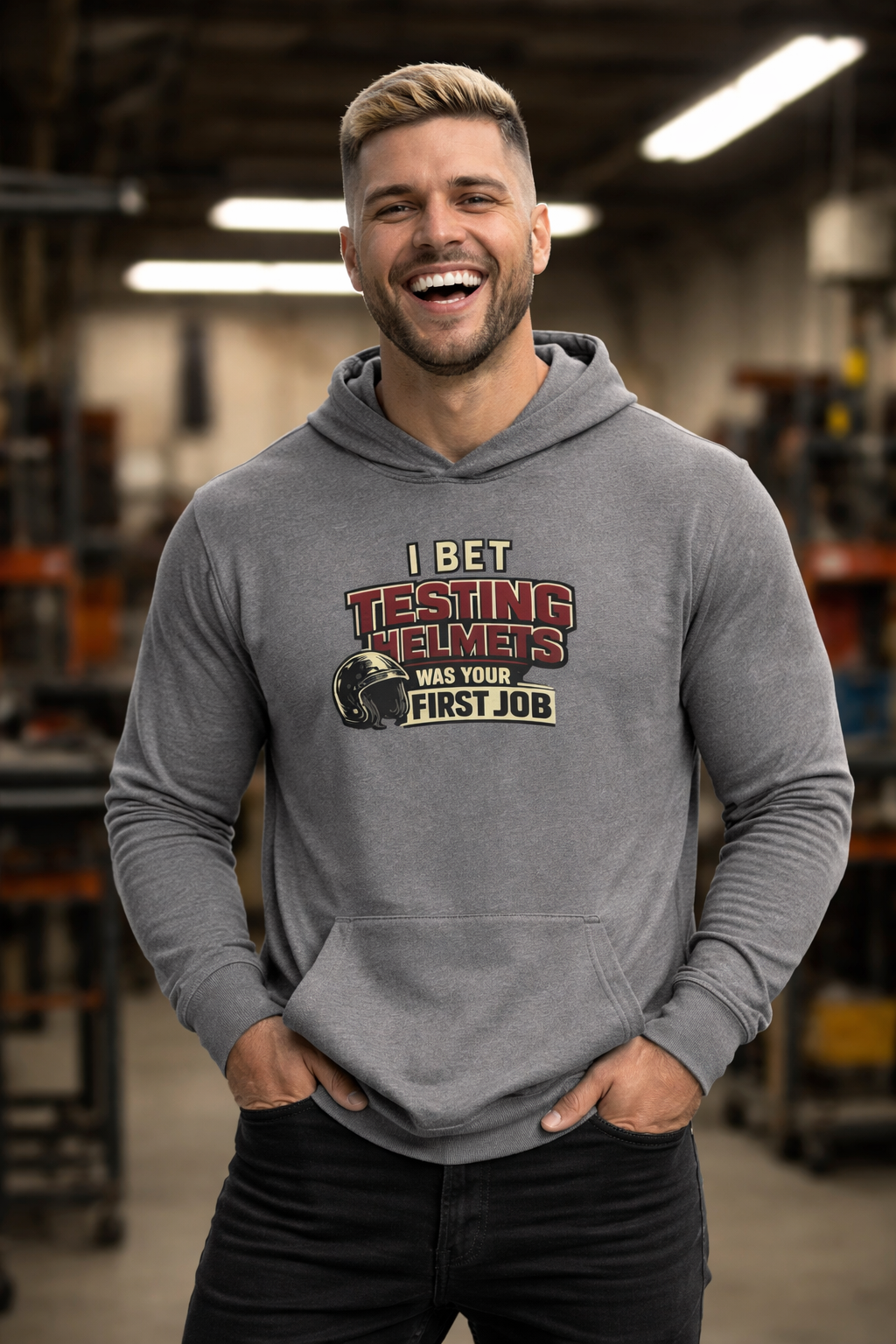 'Testing Helmets First Job' Sweater, Funny Work Hoodie