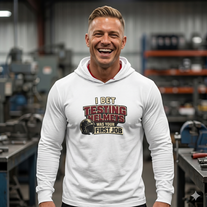 'Testing Helmets First Job' Sweater, Funny Work Hoodie