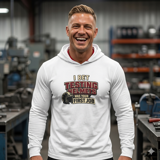 'Testing Helmets First Job' Sweater, Funny Work Hoodie