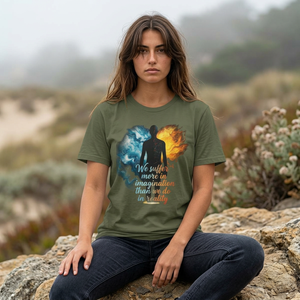 “We Suffer More In Imagination” T-Shirt, Stoic Mindset motivational t-shirt