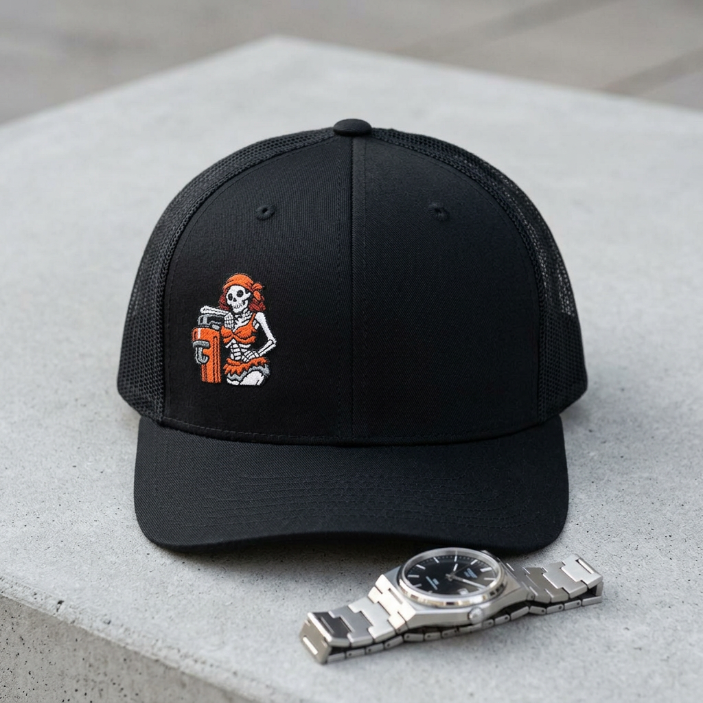 Female Skeleton With Pipe Wrench Hat, Pipefitter Hat