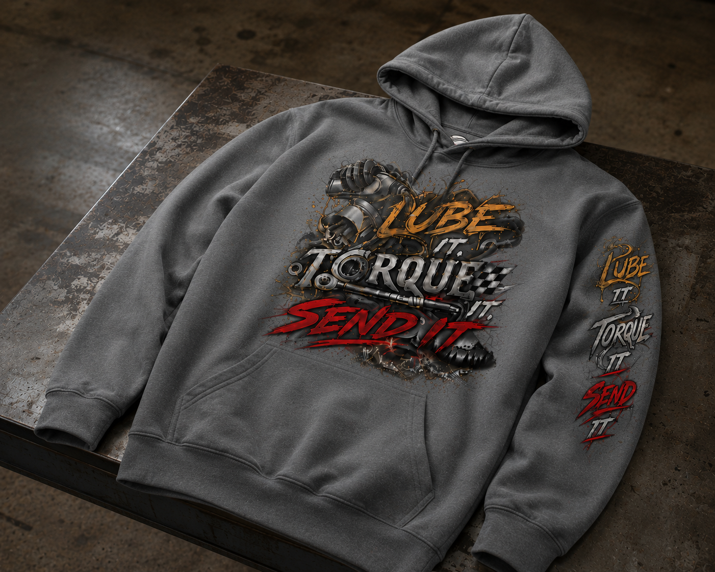 Lube It Torque It Send It Sweater, Automotive Shop Motivational Hoodie