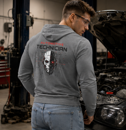 Cyber Mechanic Sweater, Automotive Technician Robot Skull Hoodie