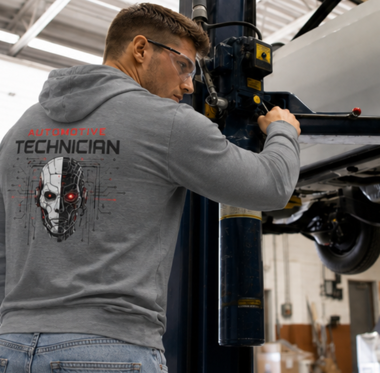 Cyber Mechanic Sweater, Automotive Technician Robot Skull Hoodie