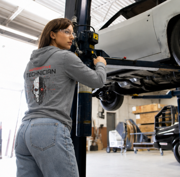 Cyber Mechanic Sweater, Automotive Technician Robot Skull Hoodie