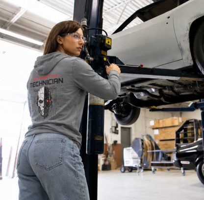 Cyber Mechanic Sweater, Automotive Technician Robot Skull Hoodie