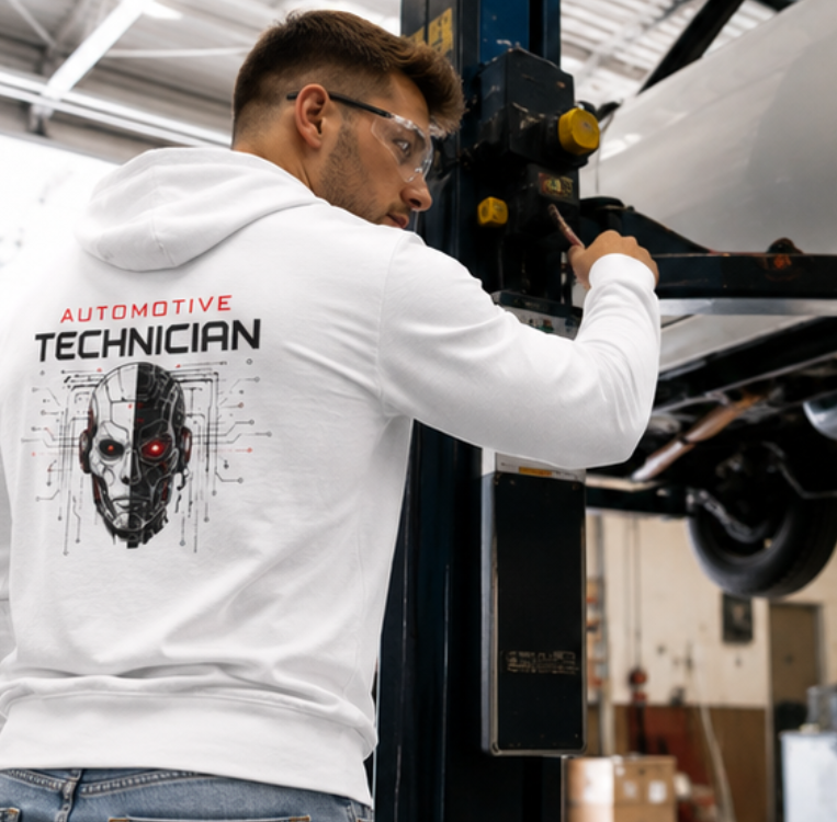 Cyber Mechanic Sweater, Automotive Technician Robot Skull Hoodie