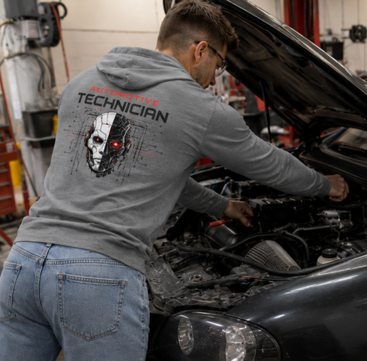 Cyber Mechanic Sweater, Automotive Technician Robot Skull Hoodie