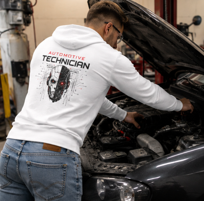 Cyber Mechanic Sweater, Automotive Technician Robot Skull Hoodie