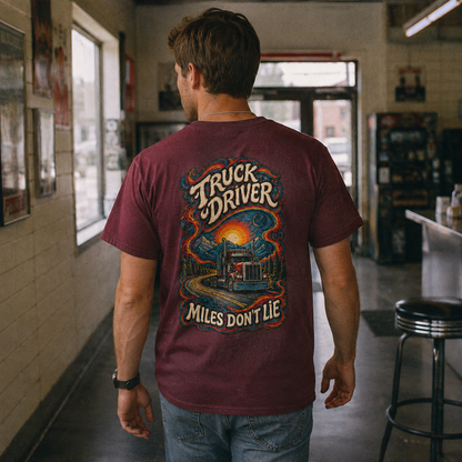 Miles Don’t Lie Semi Driver T-Shirt, Truck Driver Graphic Tee Shirt