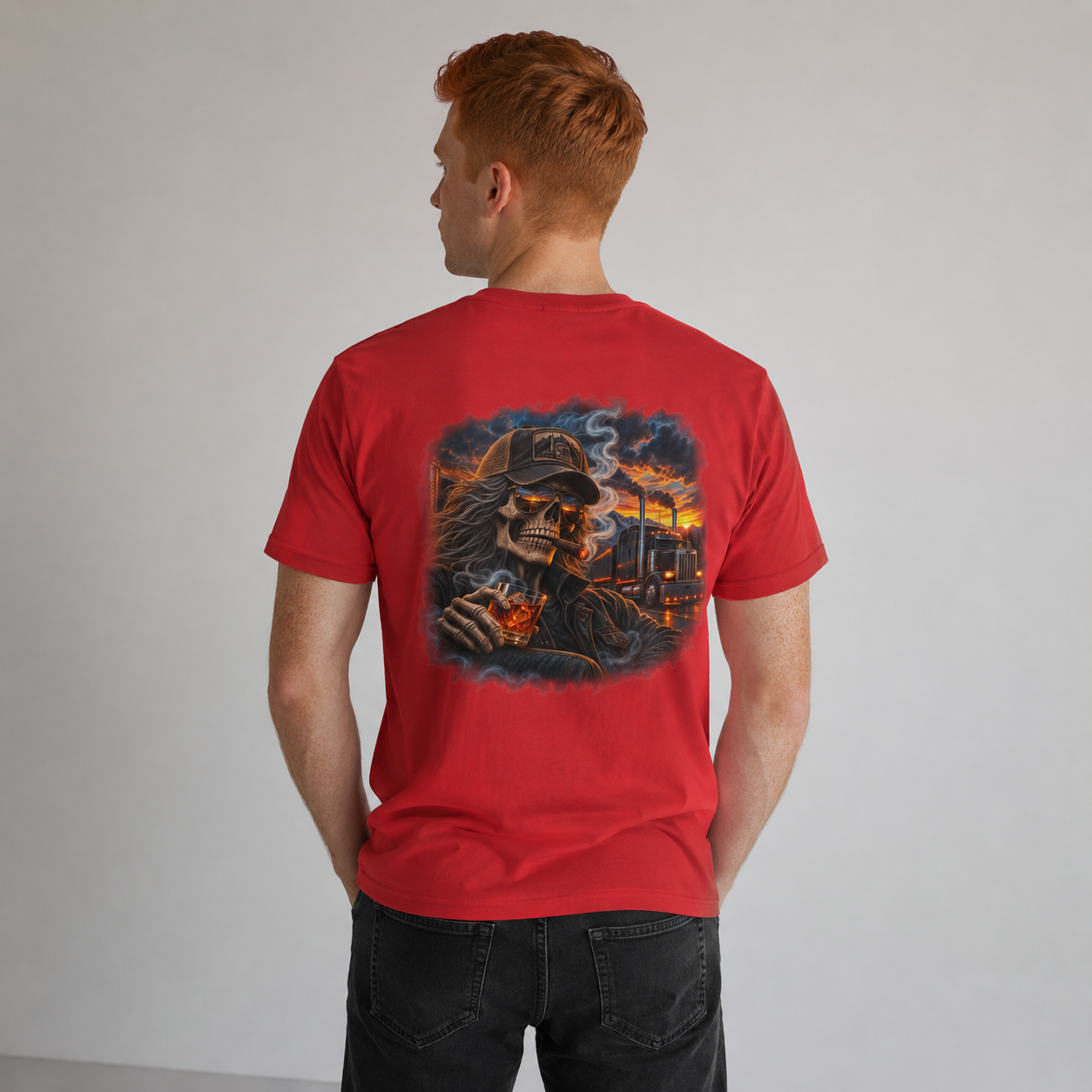 Smoke, Steel & Sunset Trucker T-Shirt, Truck Driver Graphic Tee Shirt