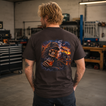 Smoke, Steel & Sunset Trucker T-Shirt, Truck Driver Graphic Tee Shirt