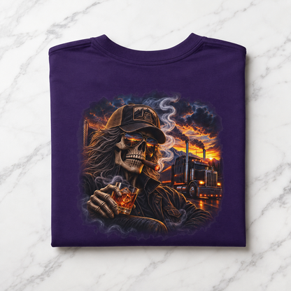 Smoke, Steel & Sunset Trucker T-Shirt, Truck Driver Graphic Tee Shirt