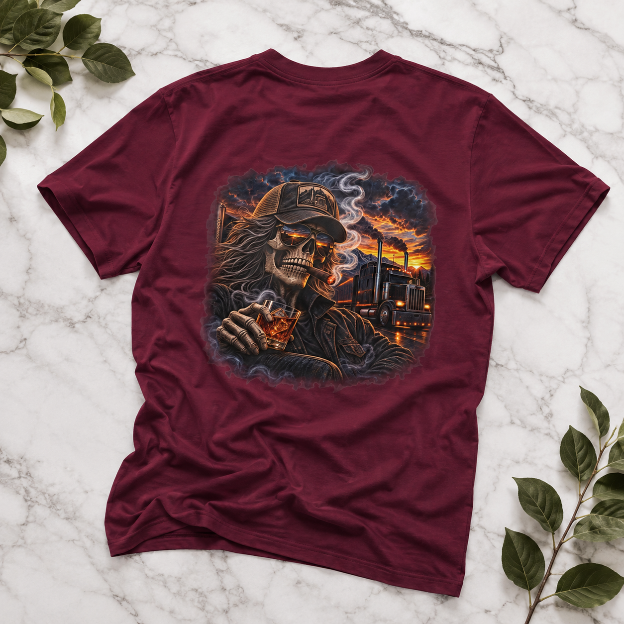 Smoke, Steel & Sunset Trucker T-Shirt, Truck Driver Graphic Tee Shirt