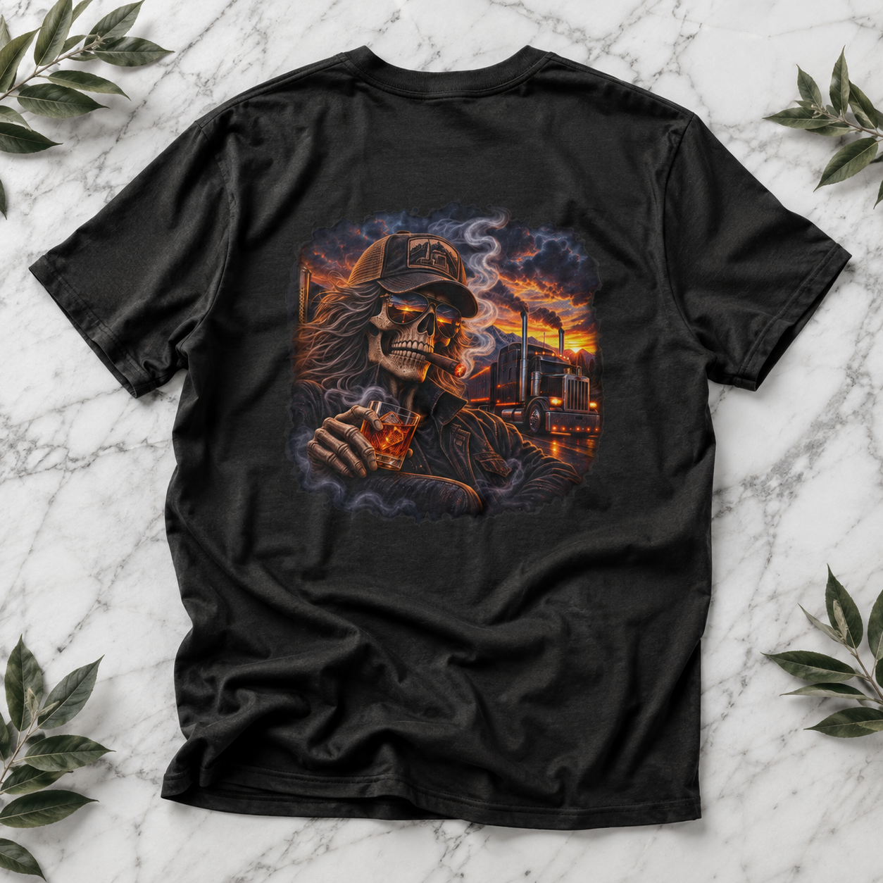 Smoke, Steel & Sunset Trucker T-Shirt, Truck Driver Graphic Tee Shirt