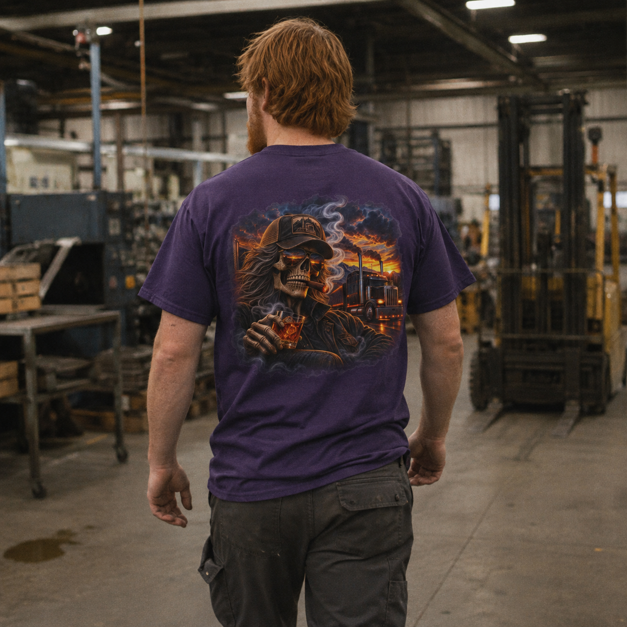 Smoke, Steel & Sunset Trucker T-Shirt, Truck Driver Graphic Tee Shirt