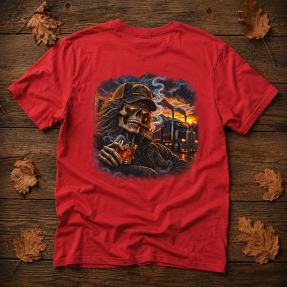 Smoke, Steel & Sunset Trucker T-Shirt, Truck Driver Graphic Tee Shirt