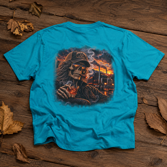 Smoke, Steel & Sunset Trucker T-Shirt, Truck Driver Graphic Tee Shirt