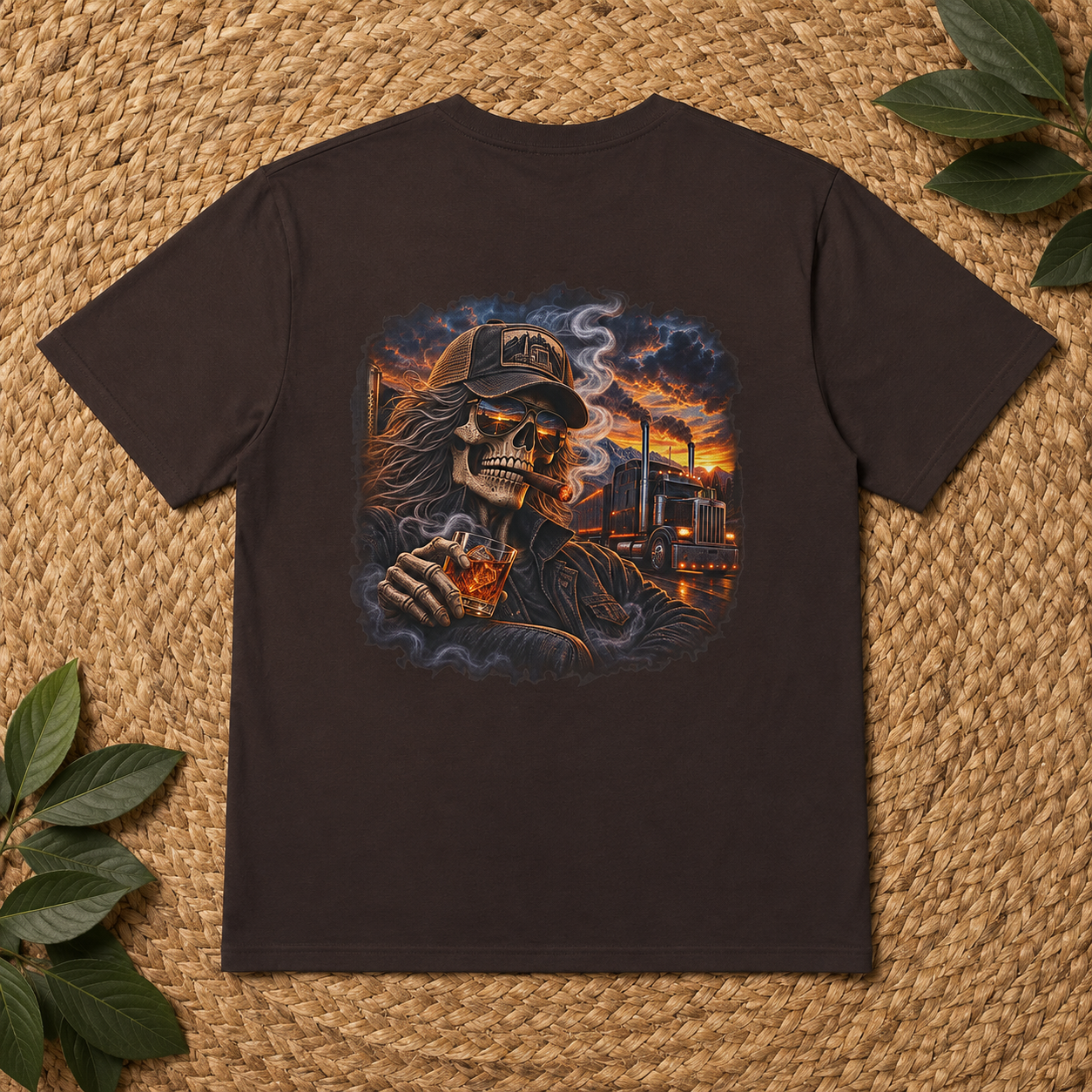 Smoke, Steel & Sunset Trucker T-Shirt, Truck Driver Graphic Tee Shirt