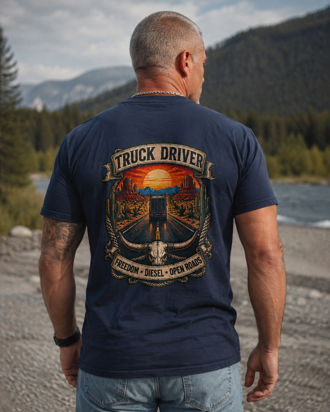 Freedom Diesel Open Roads Semi T-Shirt, Truck Driver Graphic Tee Shirt