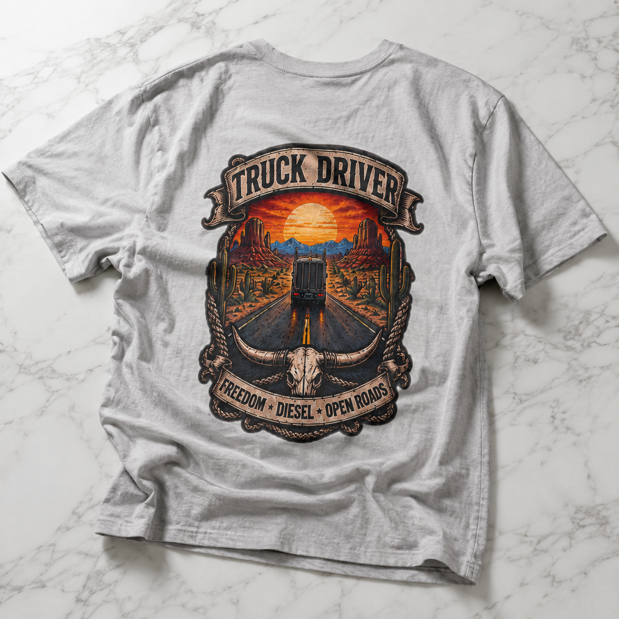 Freedom Diesel Open Roads Semi T-Shirt, Truck Driver Graphic Tee Shirt