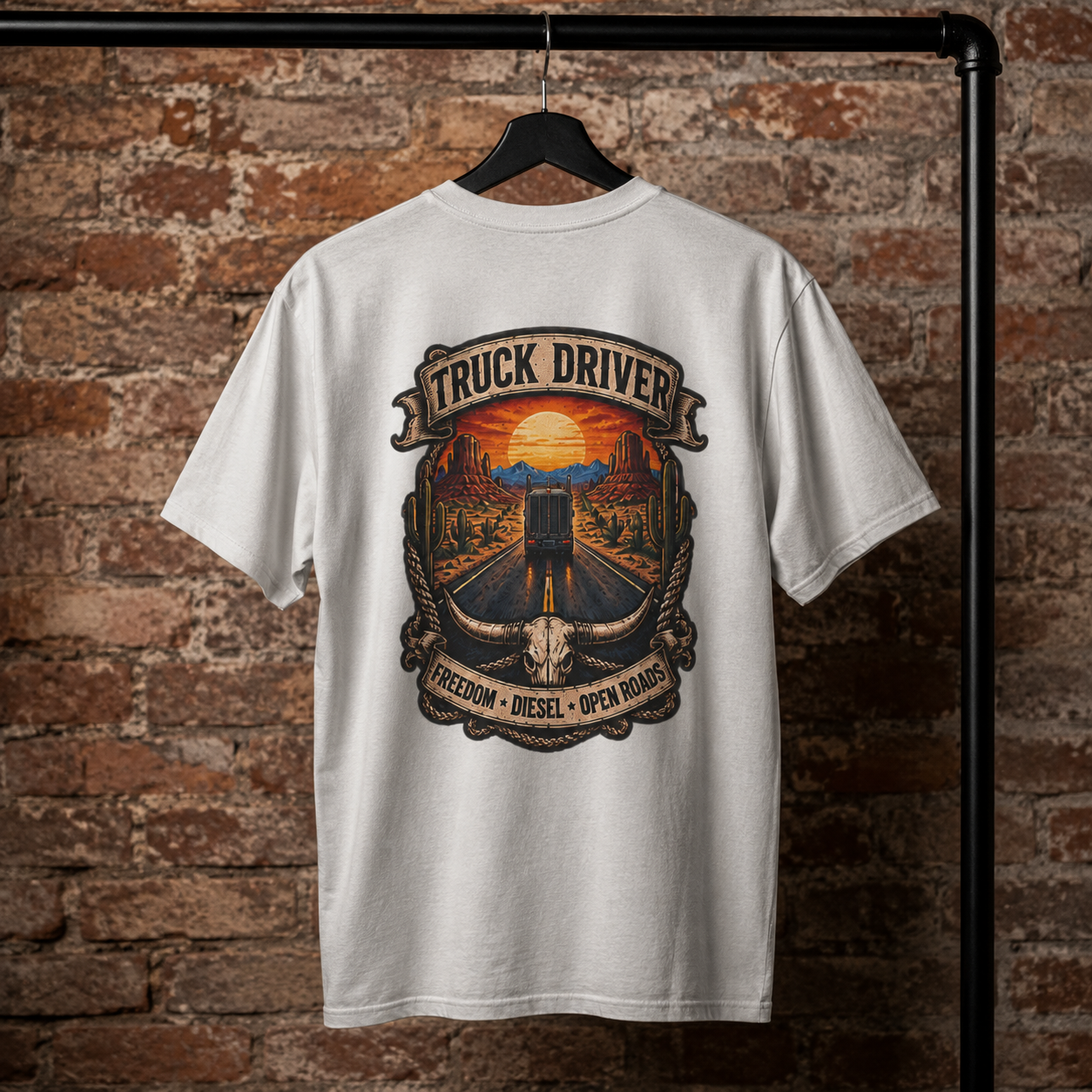 Freedom Diesel Open Roads Semi T-Shirt, Truck Driver Graphic Tee Shirt