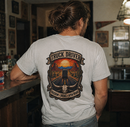Freedom Diesel Open Roads Semi T-Shirt, Truck Driver Graphic Tee Shirt