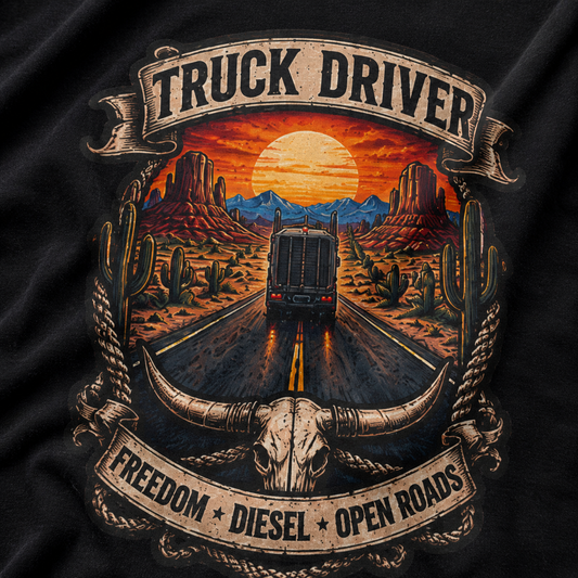Freedom Diesel Open Roads Semi T-Shirt, Truck Driver Graphic Tee Shirt