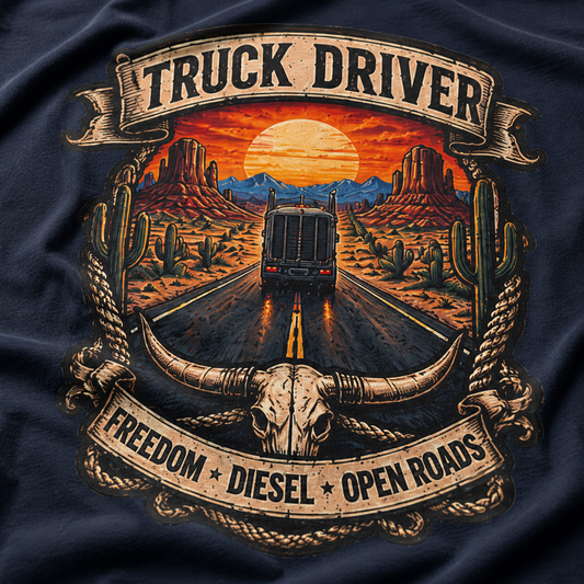 Freedom Diesel Open Roads Semi T-Shirt, Truck Driver Graphic Tee Shirt