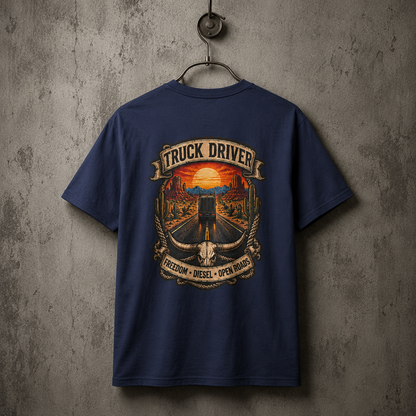 Freedom Diesel Open Roads Semi T-Shirt, Truck Driver Graphic Tee Shirt