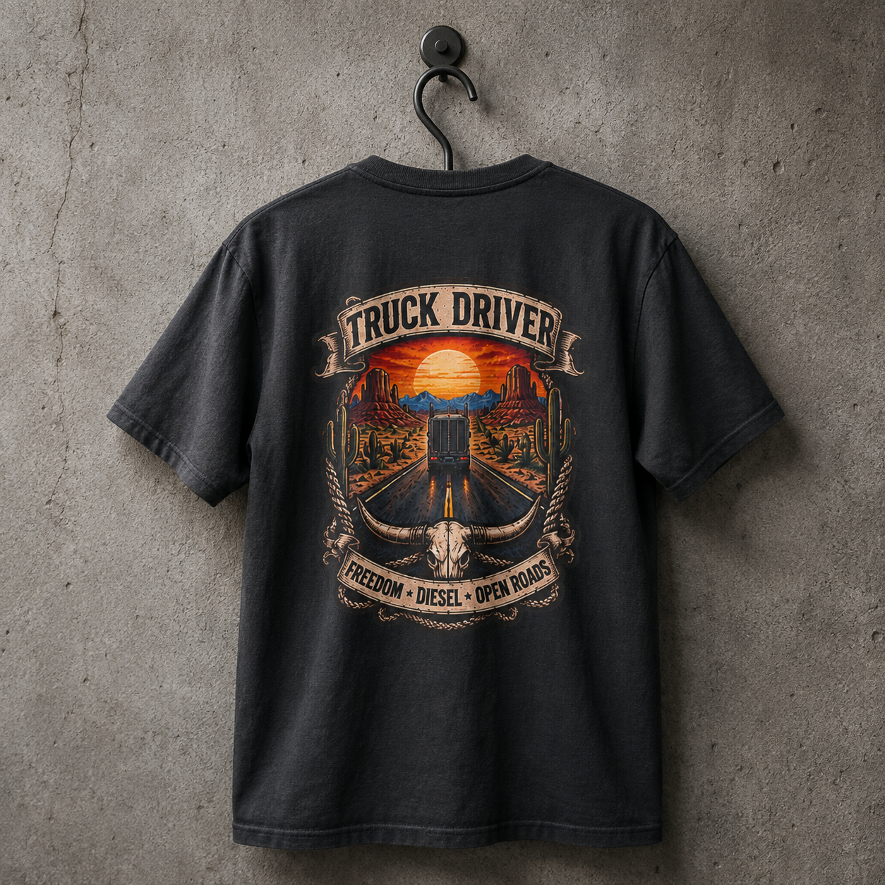 Freedom Diesel Open Roads Semi T-Shirt, Truck Driver Graphic Tee Shirt