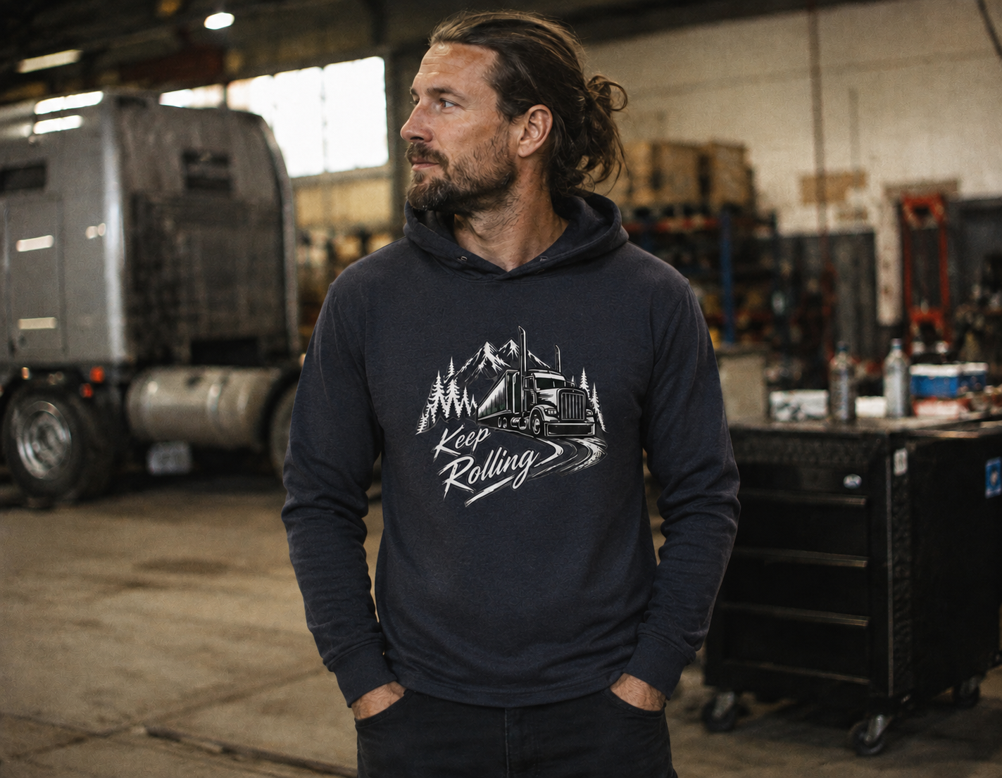 Keep Rolling Sweater, Trucker Pullover