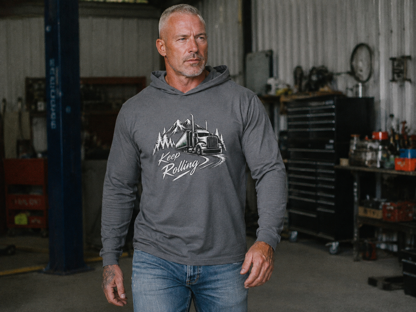 Keep Rolling Sweater, Trucker Pullover