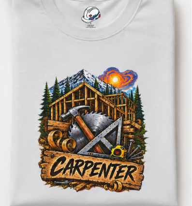 Carpenter Timber Frame Mountain T-Shirt, Carpentry Tools Graphic Tee Shirt