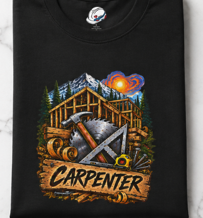 Carpenter Timber Frame Mountain T-Shirt, Carpentry Tools Graphic Tee Shirt