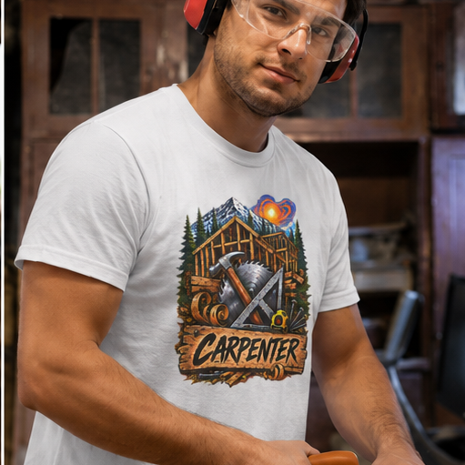 Carpenter Timber Frame Mountain T-Shirt, Carpentry Tools Graphic Tee Shirt