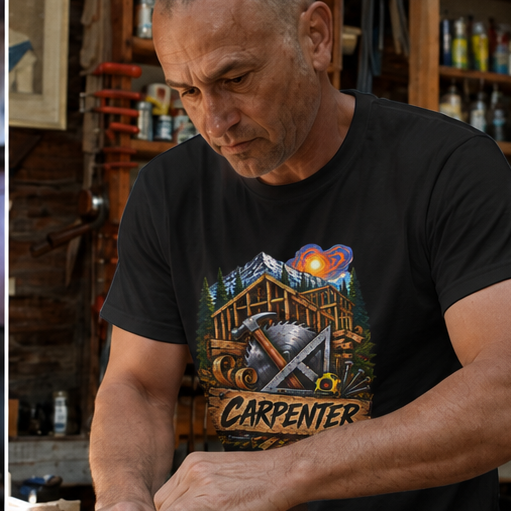Carpenter Timber Frame Mountain T-Shirt, Carpentry Tools Graphic Tee Shirt