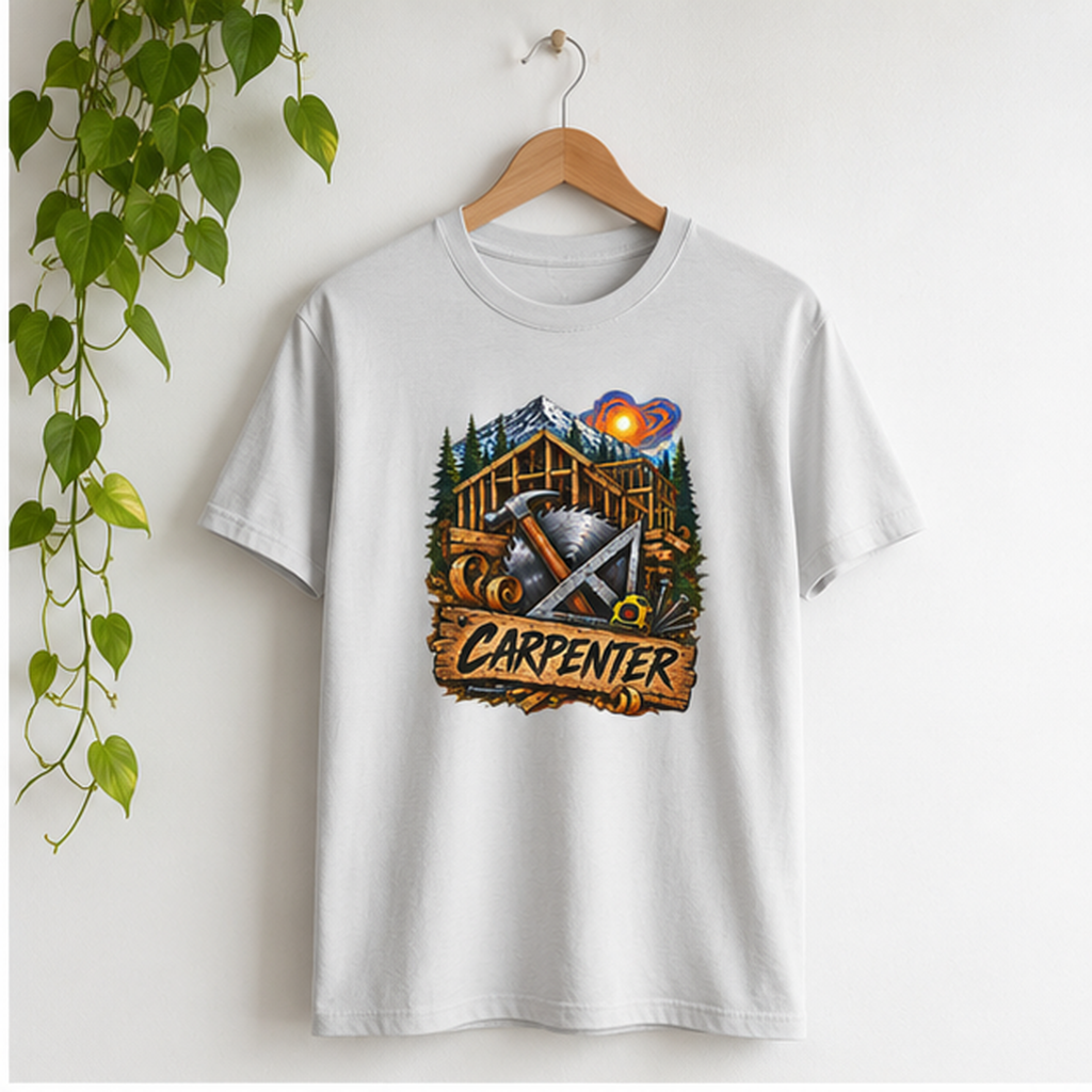Carpenter Timber Frame Mountain T-Shirt, Carpentry Tools Graphic Tee Shirt