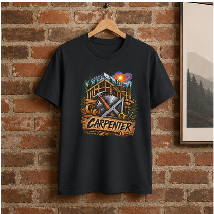 Carpenter Timber Frame Mountain T-Shirt, Carpentry Tools Graphic Tee Shirt