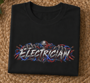 Electrician Skull T-Shirt, Electrical Trades Power Line Work Shirt
