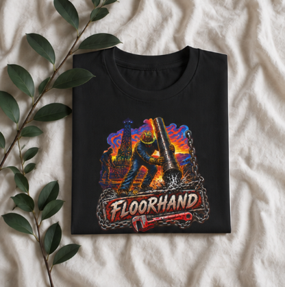 Floorhand Tripping Pipe Oil Rig T-Shirt, Roughneck Chain and Wrench Tee