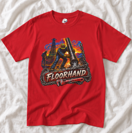 Floorhand Tripping Pipe Oil Rig T-Shirt, Roughneck Chain and Wrench Tee