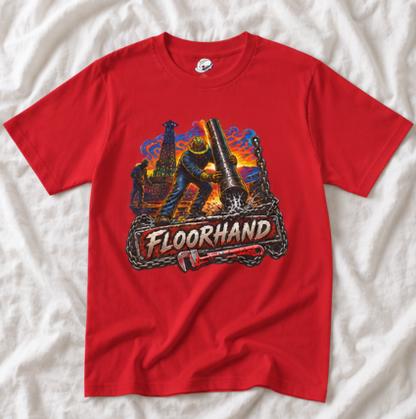 Floorhand Tripping Pipe Oil Rig T-Shirt, Roughneck Chain and Wrench Tee