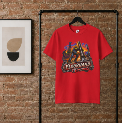Floorhand Tripping Pipe Oil Rig T-Shirt, Roughneck Chain and Wrench Tee